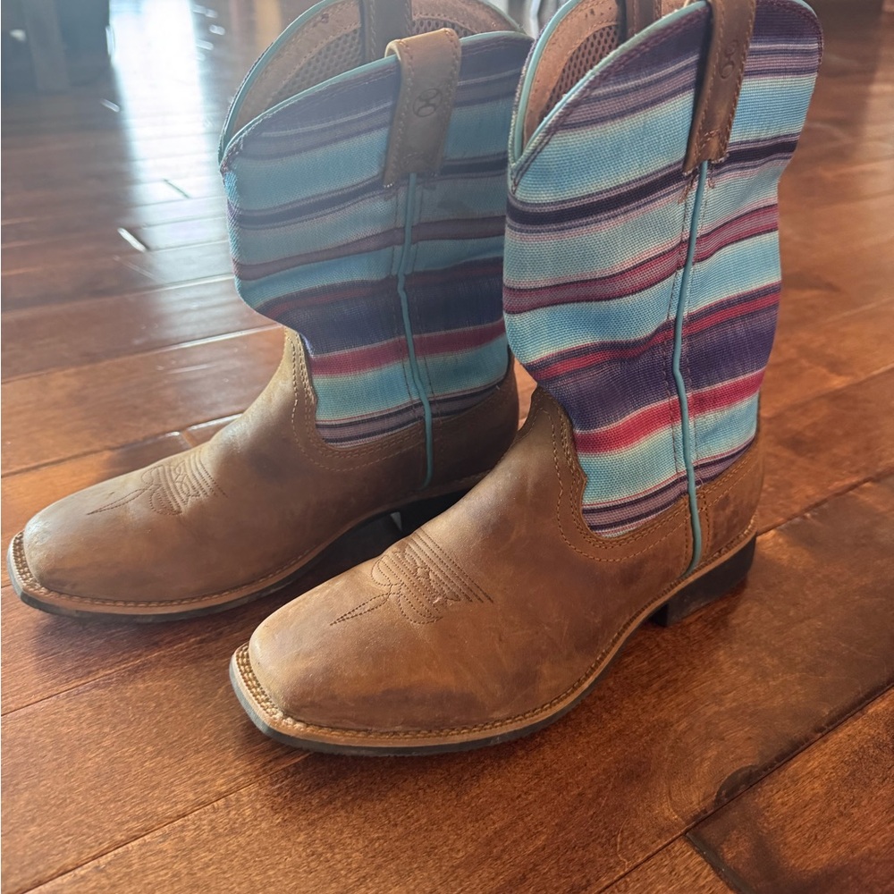 Twisted X Striped Western Cowboy Boots in Brown and Turquoise